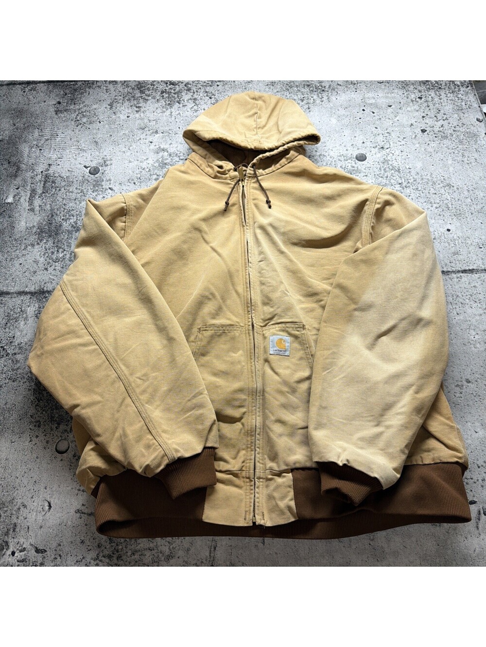 Carhartt Men’s Brown Hooded Zip-Front Workwear Jacket, Solid, 3XL?